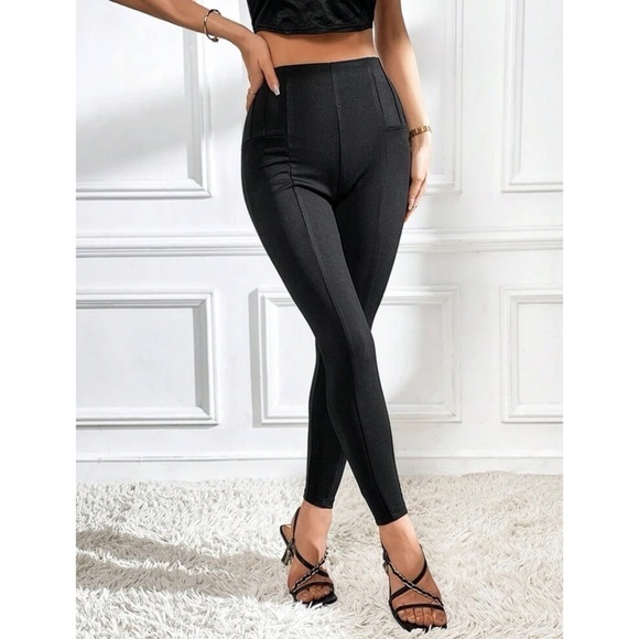 Black Mid Rise leggings pants size Large - Picture 3 of 9